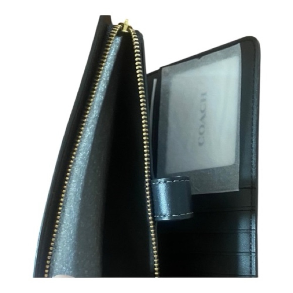 NWT Coach Black Smooth Leather Slim Wallet Zip Snap Long Wallet Logo - Picture 5 of 10